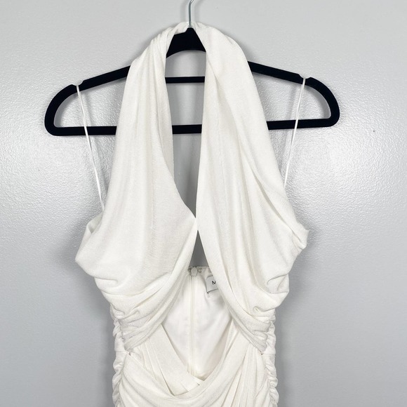 MISHA Callie Ivory Cutout Mini Dress Halter Neck Ruched Bride Bachelorette 4 - Picture 6 of 11